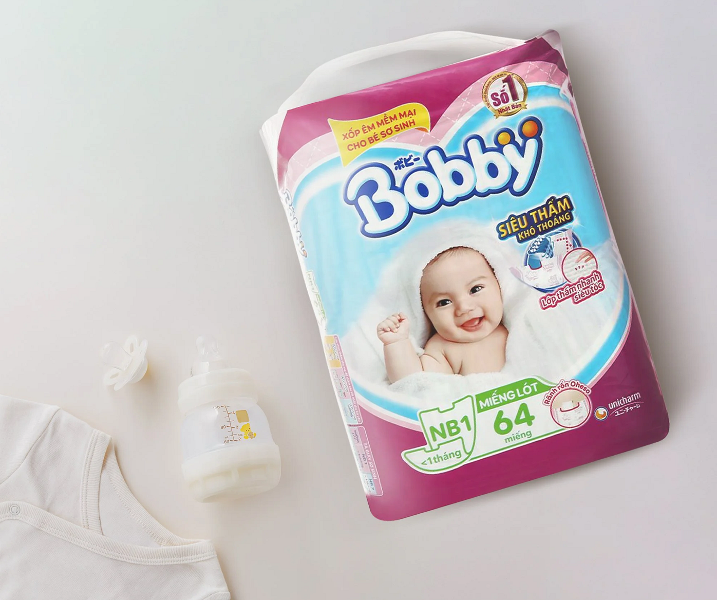 Bỉm Bobby Newborn 1 dùng cho trẻ sơ sinh dưới 5kg